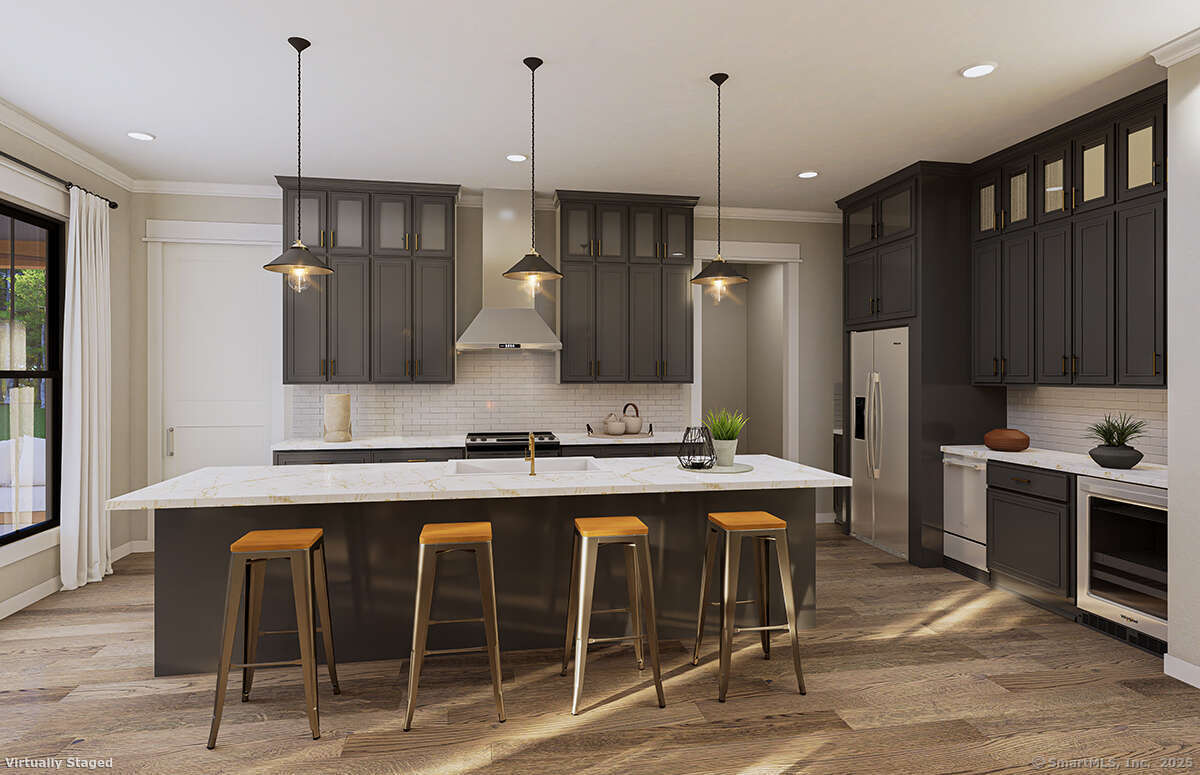 35 Wyllys Farm Road Storrs Mansfield, CT 06268 - Photo 13 of 21 a kitchen with granite countertop a stove a sink dishwasher a refrigerator and a wooden cabinets