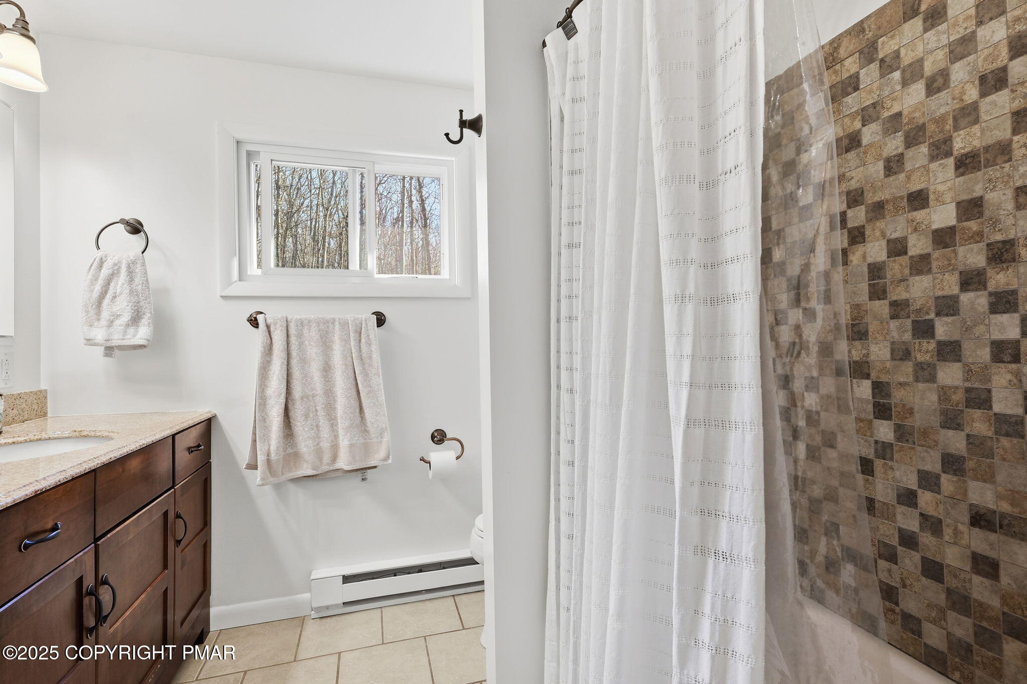 364 Welcome Lake Road Beach Lake, PA 18405 - Photo 14 of 46 a bathroom with a sink a mirror and shower