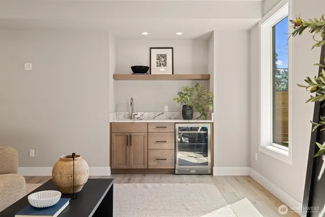a room with cabinets and window