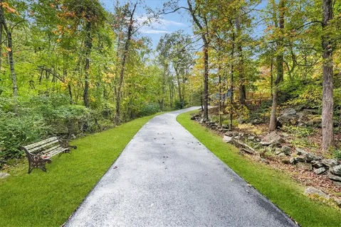 a view of a pathway with a yard