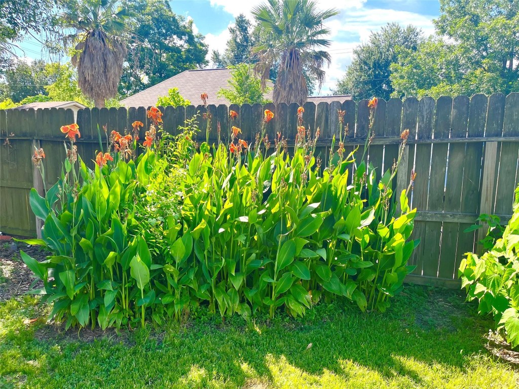104 Peach Street Tomball, TX 77375 - Photo 18 of 19 a view of a backyard with a garden