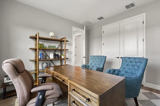 a dining room with furniture and a table