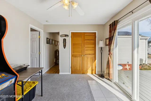 a view of a hallway with painted walls
