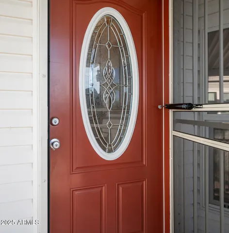 a view of a balcony from a door