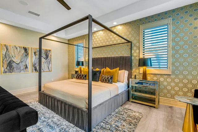 a living room with furniture and a rug