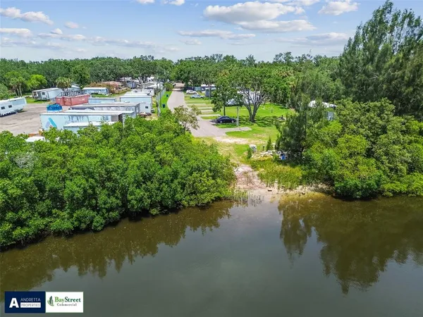 a view of a lake with houses with outdoor space