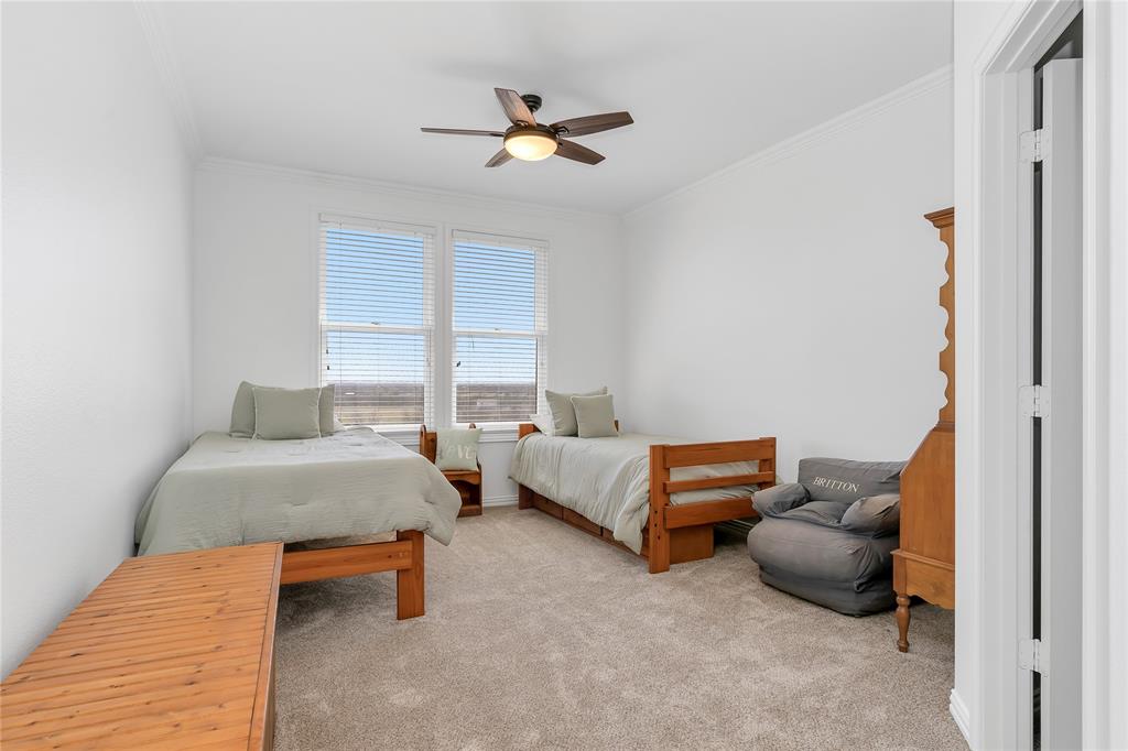 4520 South Nolan River Road Cleburne, TX 76033 - Photo 34 of 40 Carpeted bedroom featuring ceiling fan and ornamental molding