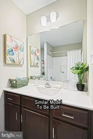 a bathroom with a sink a large mirror and a shower