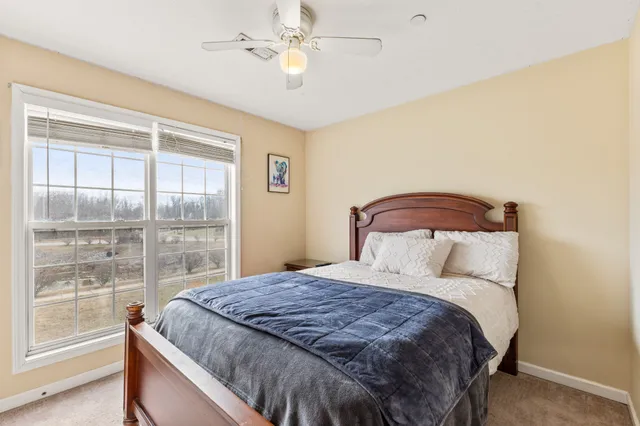 a bedroom with a large bed and a large window