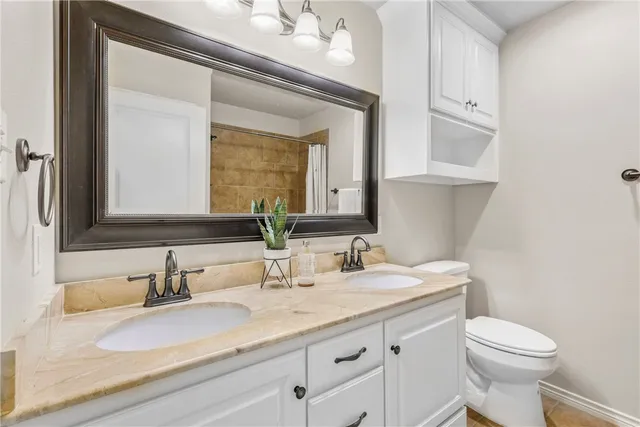 a bathroom with a sink a toilet and a mirror