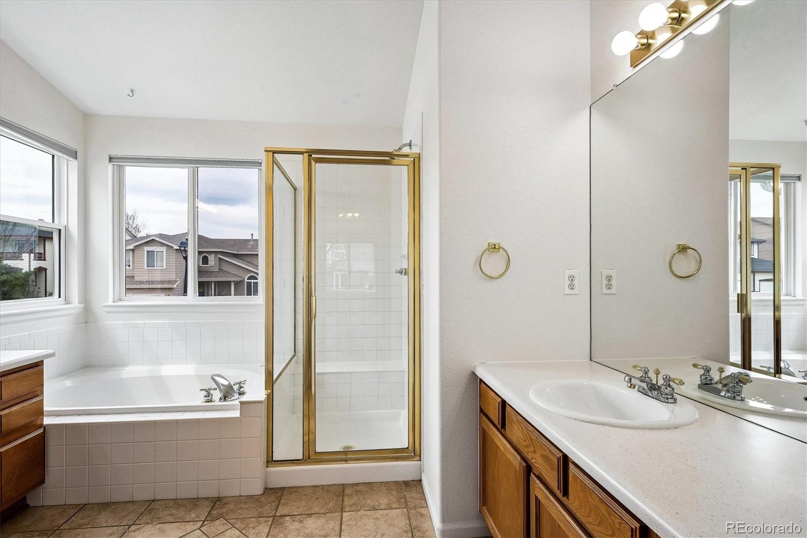 6299 Shannon Trail Highlands Ranch, CO 80130 - Photo 20 of 40 a bathroom with a tub sink and mirror