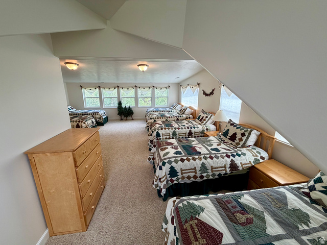 1133 Paris Canyon Road Paris, ID 83261 - Photo 19 of 75 Spacious room featuring sloped ceilings, plush carpeting, multiple windows providing natural light, and two semi-flush mount ceiling light fixtures