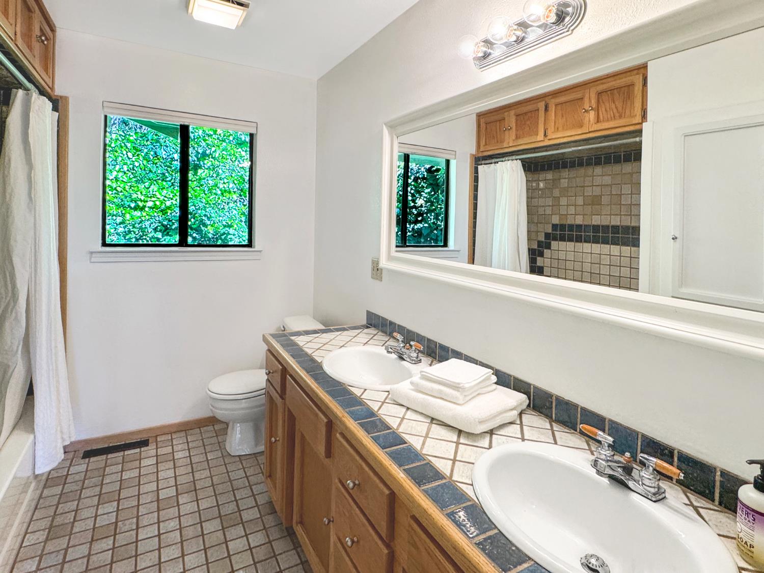 10100 Indian Hill Road Newcastle, CA 95658 - Photo 21 of 41 a bathroom with a granite countertop sink toilet a mirror and window