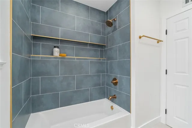 a bathroom with a bathtub