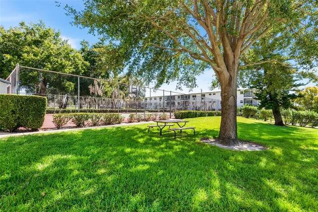 a view of a backyard with swimming pool