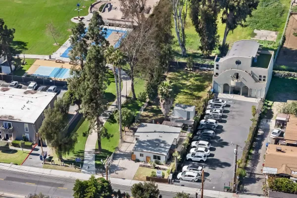 an aerial view of residential house with outdoor space