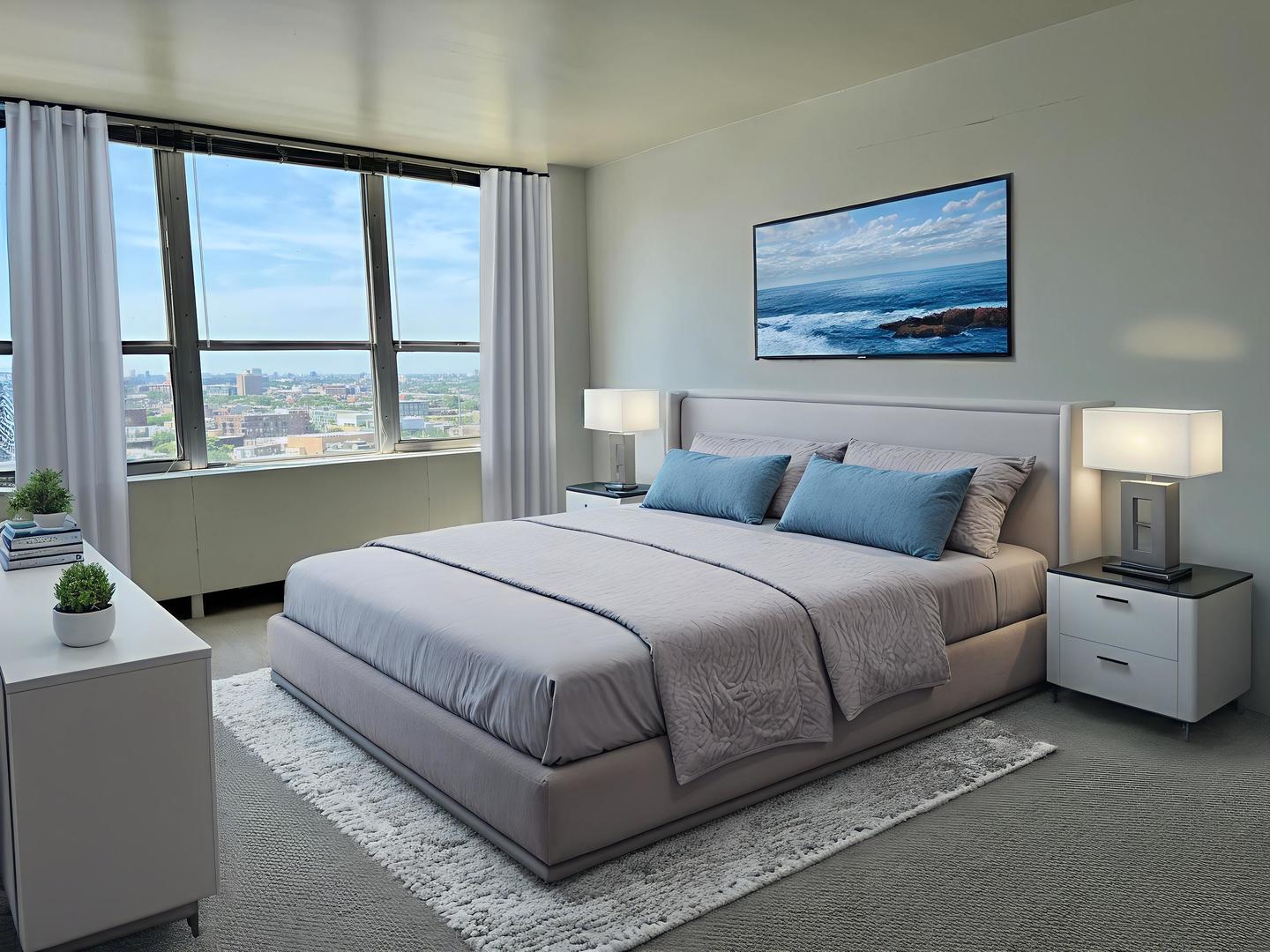 655 West Irving Park Road, Unit 1801 Chicago, IL 60613 - Photo 13 of 35 a bedroom with bed and a window