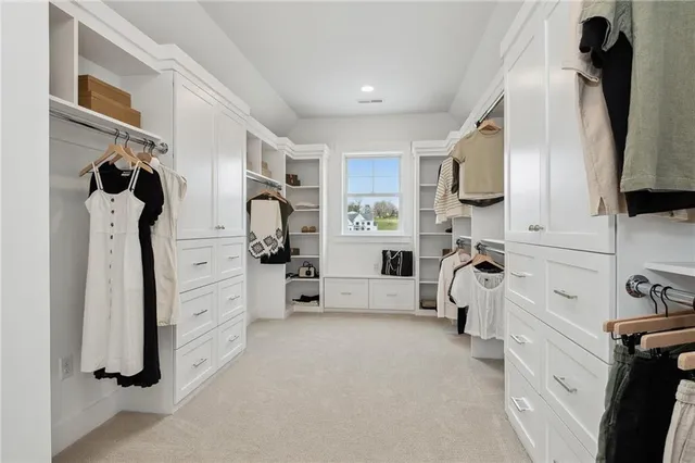 a bedroom with a bed and a walk in closet