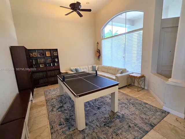 a living room with a couch and a table