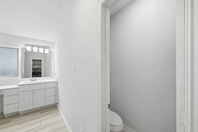 a bathroom with a toilet a sink and mirror
