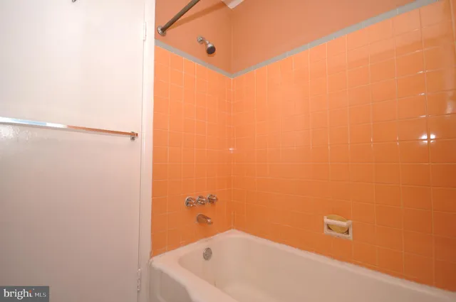 a bathroom with a bathtub