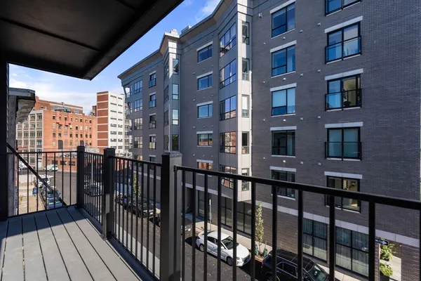a view of a building from a balcony