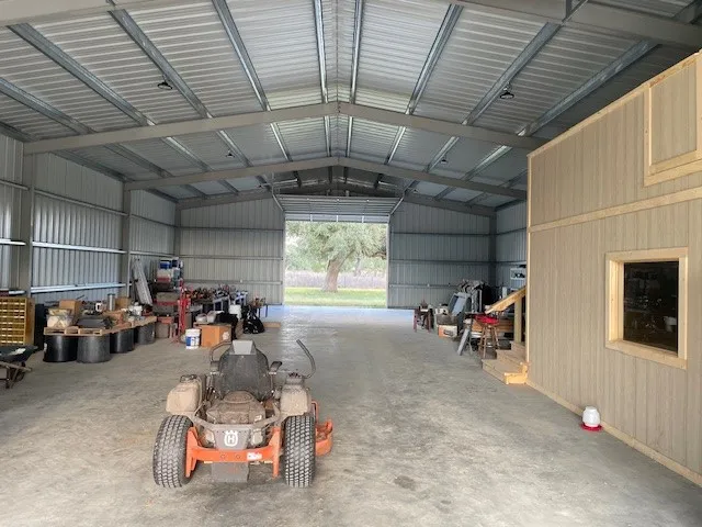 a view of a garage with furniture