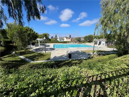a view of a garden with an outdoor space