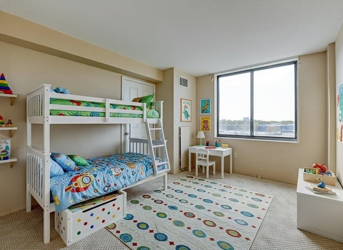 232 Harmon Cove Tower, Unit 232 Secaucus, NJ 07094 - Photo 10 of 47 a bedroom with a bed and wooden floor