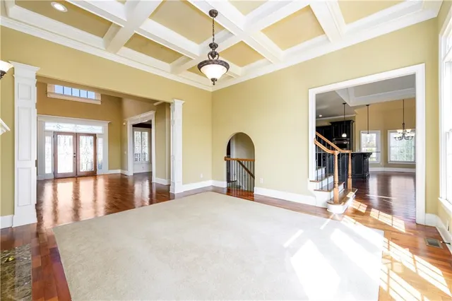 a view of a livingroom with a large window