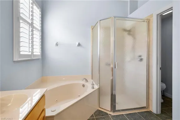 a bathroom with a bathtub and a shower