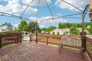 a view of a bench in the roof deck