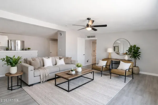 a living room with furniture