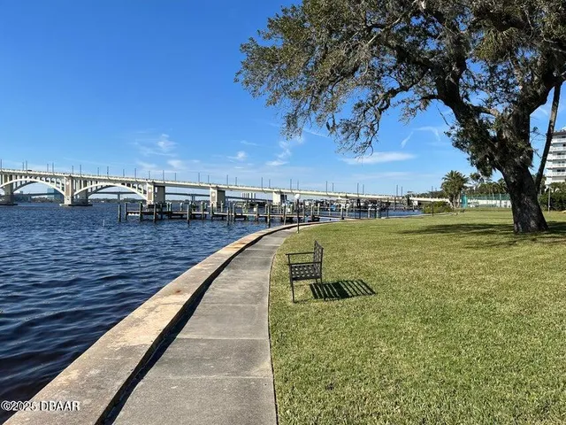 a view of a lake with a outdoor space