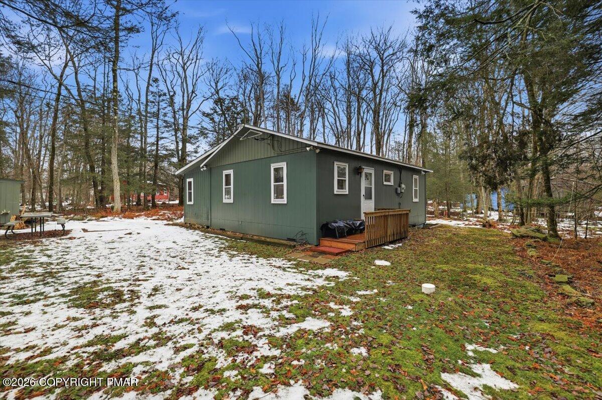 a view of a yard with a house and a large tree