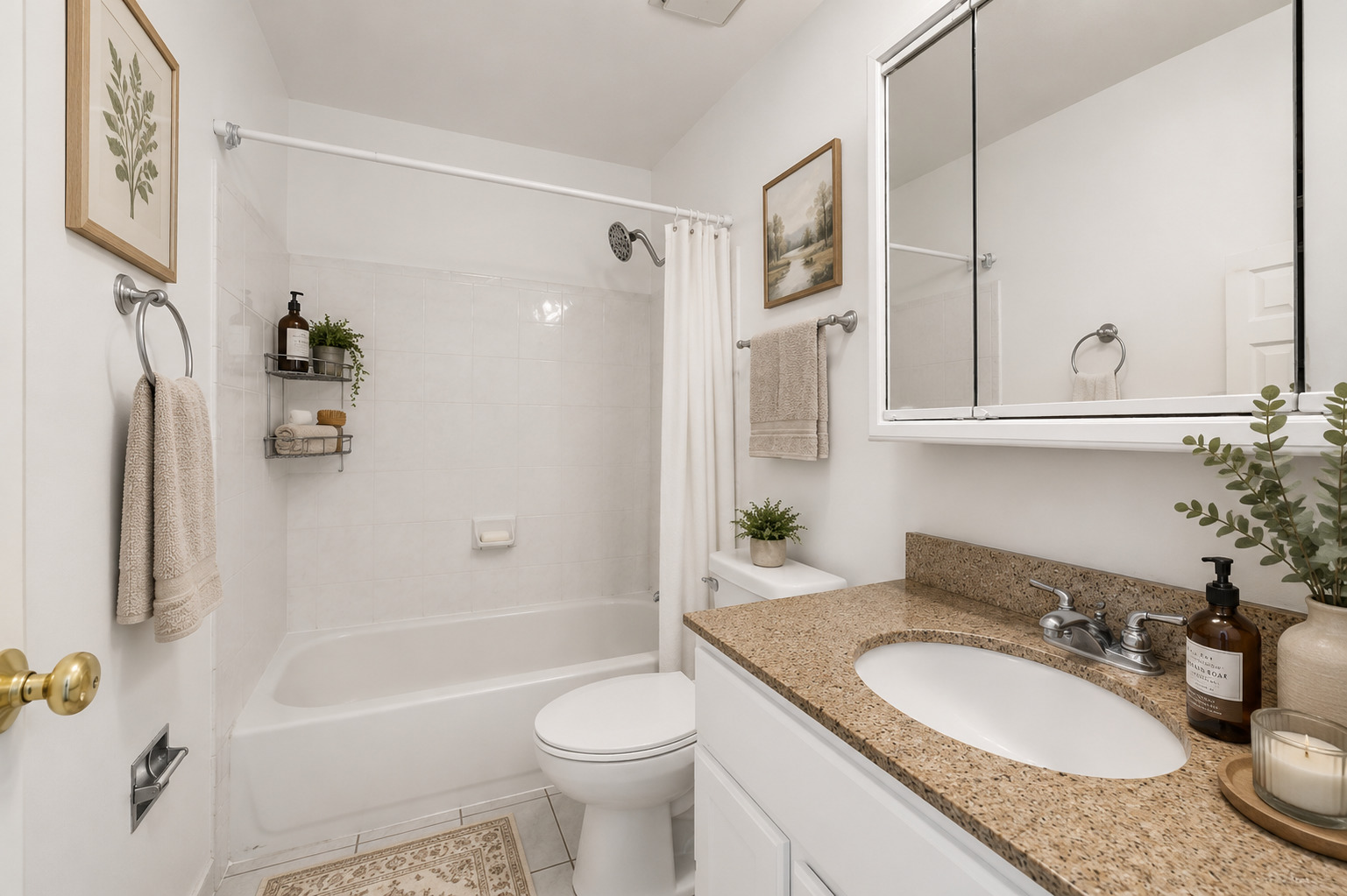 2213 West Nichols Road, Unit B Arlington Heights, IL 60004 - Photo 12 of 23 a bathroom with a granite countertop sink toilet and shower