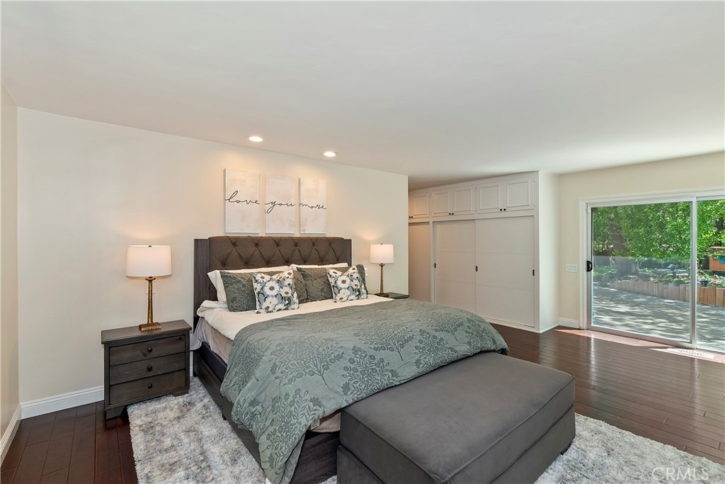 28411 North Shore Road Lake Arrowhead, CA 92352 - Photo 26 of 66 a bedroom with a bed and wooden floor