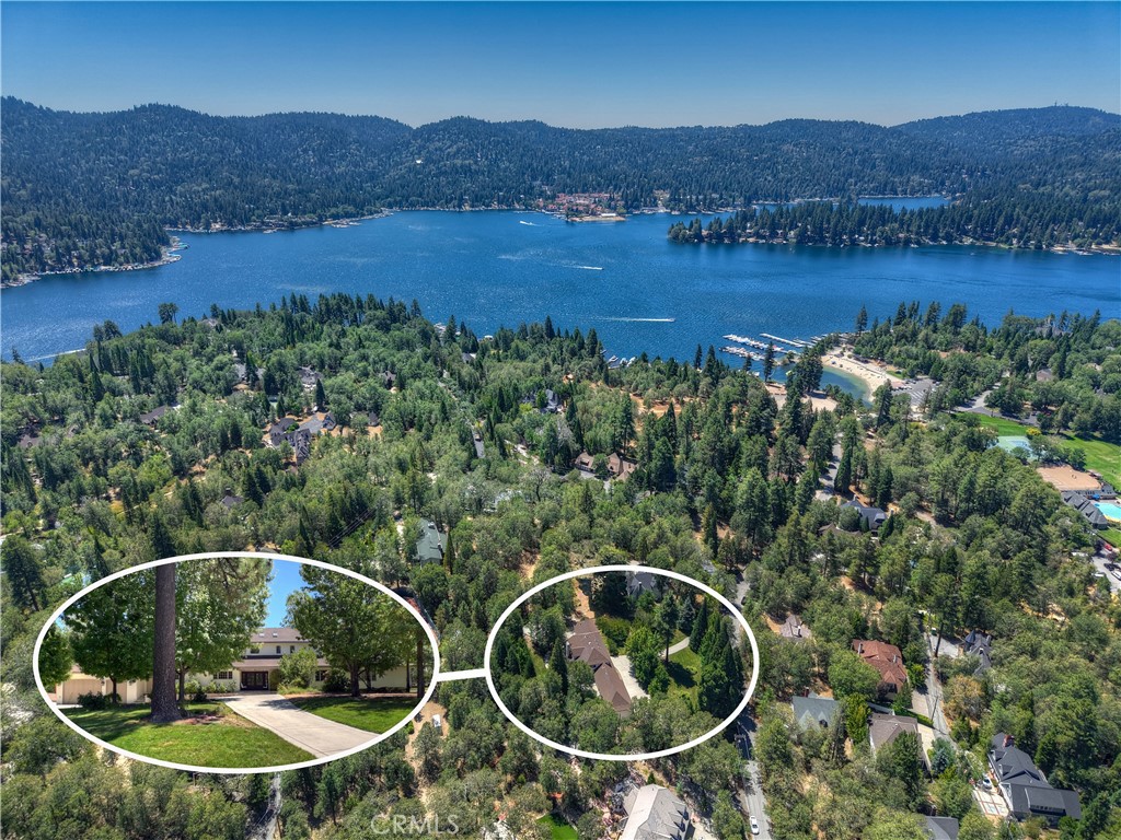 28411 North Shore Road Lake Arrowhead, CA 92352 - Photo 4 of 66 an aerial view of a house with garden space and a lake view