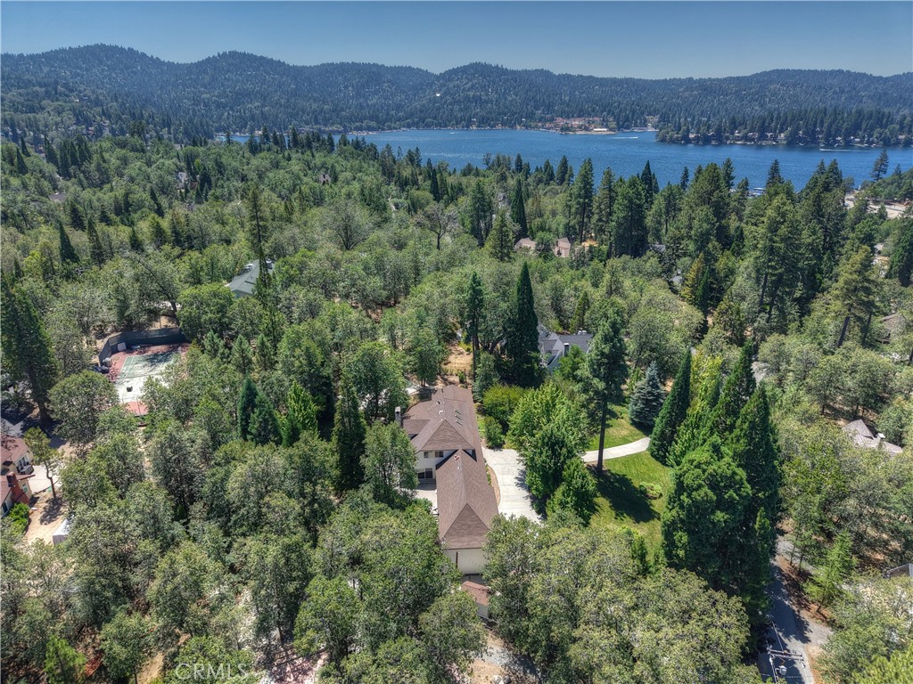 28411 North Shore Road Lake Arrowhead, CA 92352 - Photo 60 of 66 an aerial view of green landscape with trees houses and mountain view