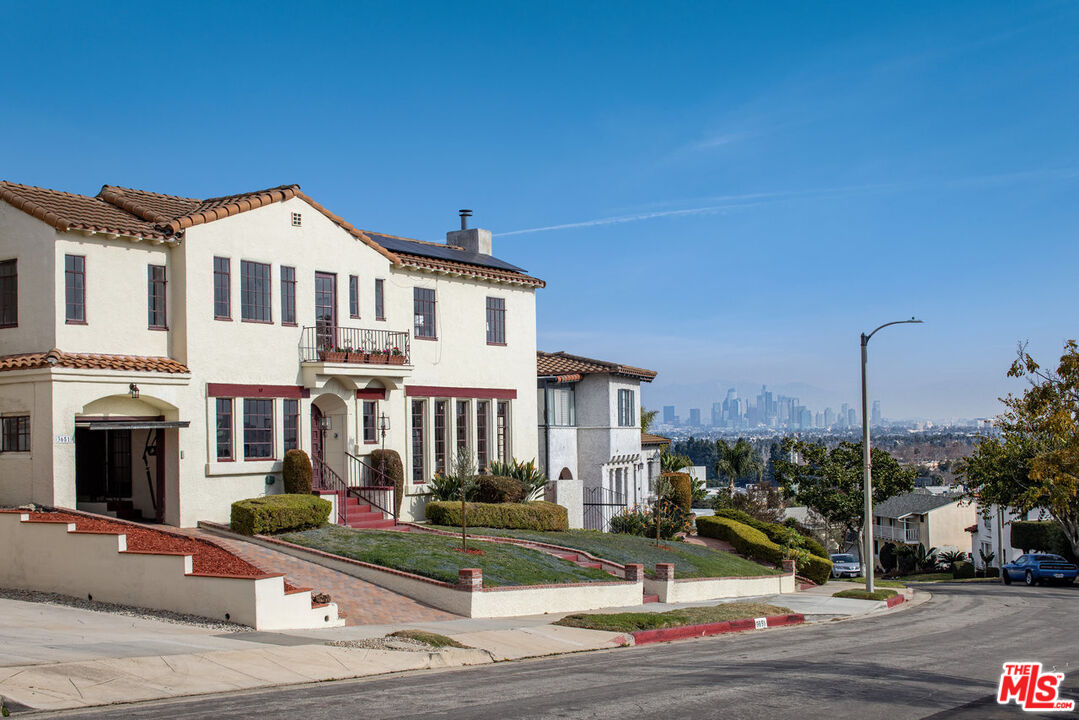 a front view of a building with street