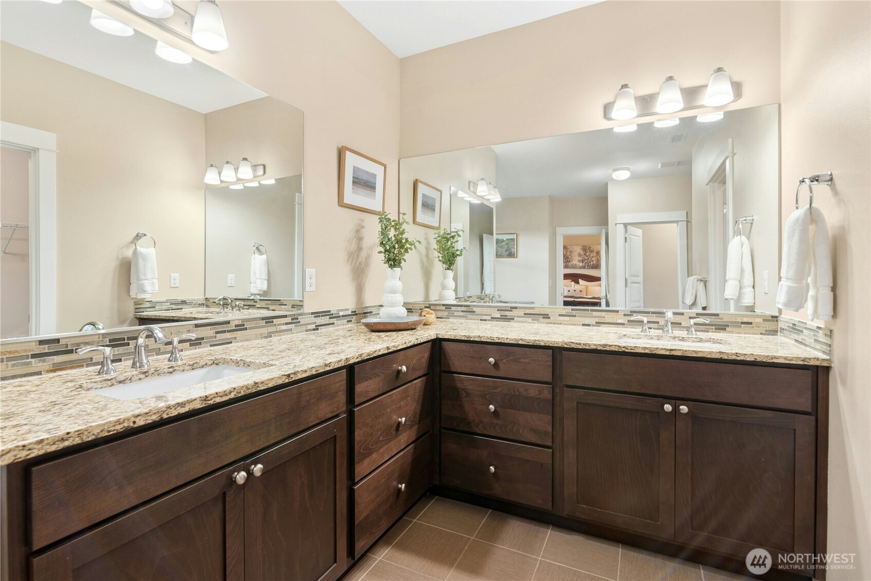 14713 98th Avenue Northeast Bothell, WA 98011 - Photo 20 of 40 a bathroom with a granite countertop sink and a mirror