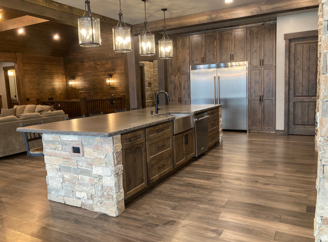 259 Meadow Drive Springville, UT 84663 - Photo 62 of 62 Kitchen featuring a large island with sink, stainless steel appliances, open floor plan, dark wood finished floors, and hanging light fixtures