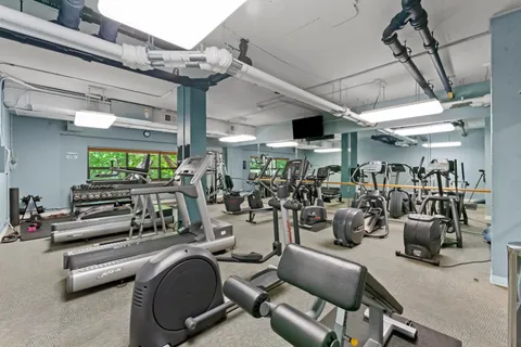 a view of a room with gym equipment