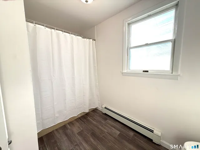 a view of a small space with a window