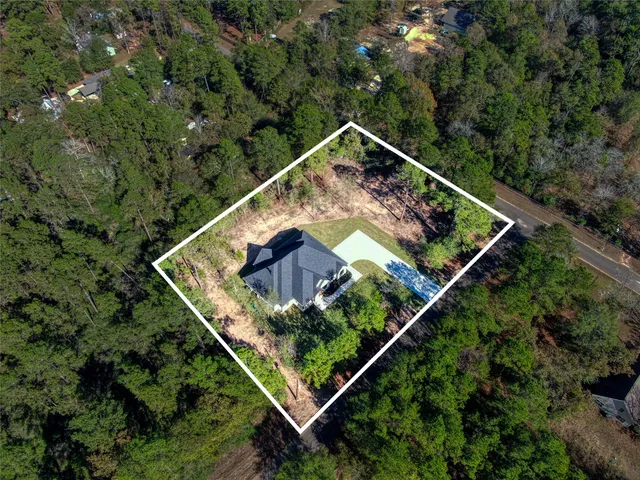 an aerial view of a house