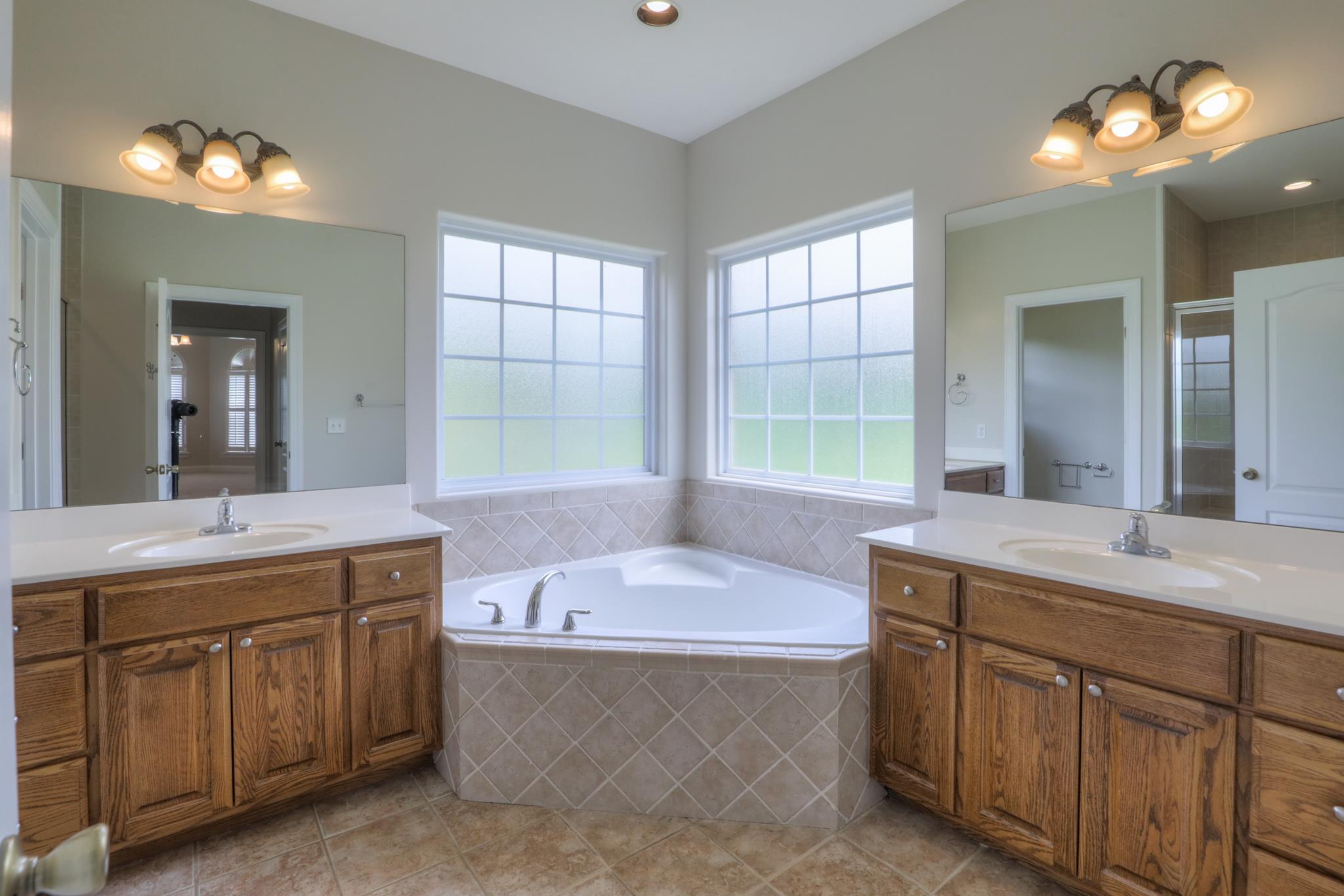 202 Ridgewater Way Mount Juliet, TN 37122 - Photo 17 of 30 a bathroom with a granite countertop bathtub a sink and a large mirror