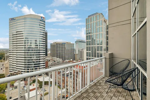 a view of balcony with a large window