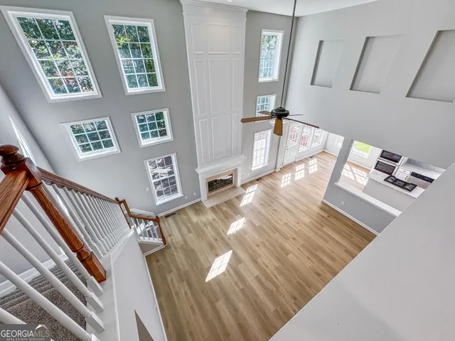 a view of a living room and dining room