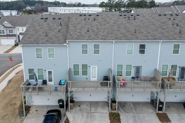 a view of building with outdoor seating space