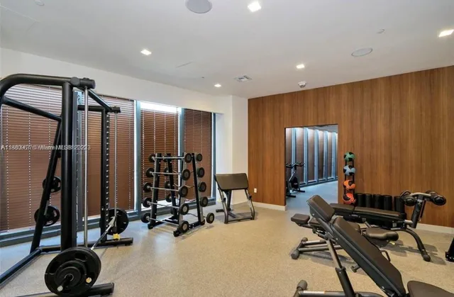 a view of a room with gym equipment